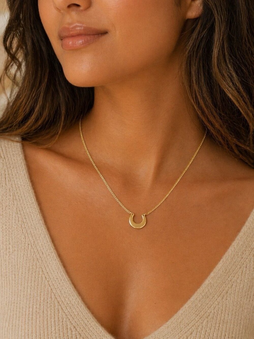 Sterling 925 Vermeil Gold Crescent Moon Necklace Dainty Minimalist Marked VL